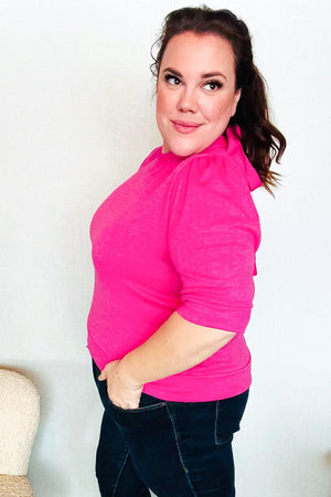 Pretty In Pink Mock Neck With Back Ribbon Bow Tie Sweater Top - Coeur de la Mode