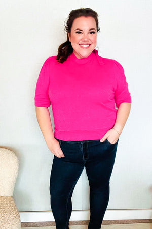 Pretty In Pink Mock Neck With Back Ribbon Bow Tie Sweater Top - Coeur de la Mode