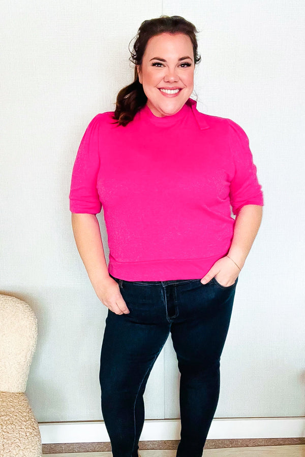 Pretty In Pink Mock Neck With Back Ribbon Bow Tie Sweater Top - Coeur de la Mode