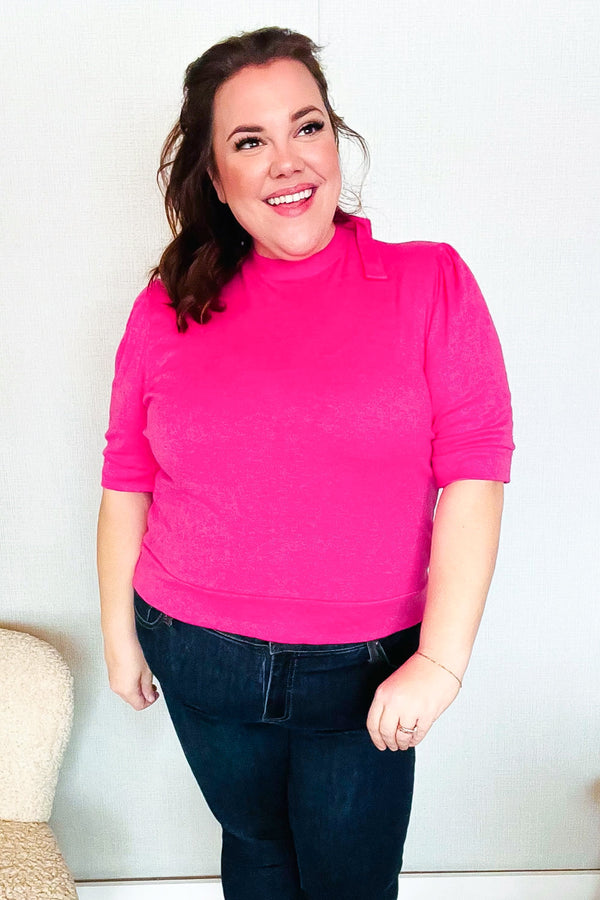 Pretty In Pink Mock Neck With Back Ribbon Bow Tie Sweater Top - Coeur de la Mode