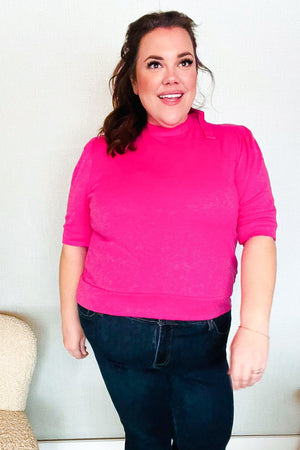 Pretty In Pink Mock Neck With Back Ribbon Bow Tie Sweater Top - Coeur de la Mode