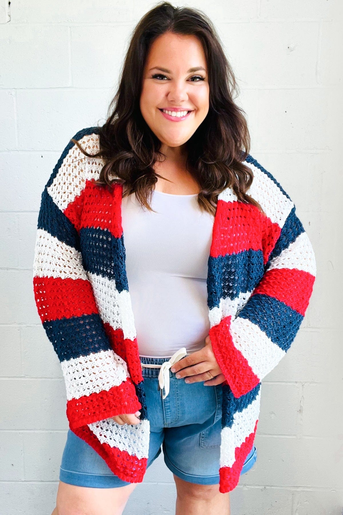 Simply Patriotic Red White & Blue Striped Crochet Cardigan