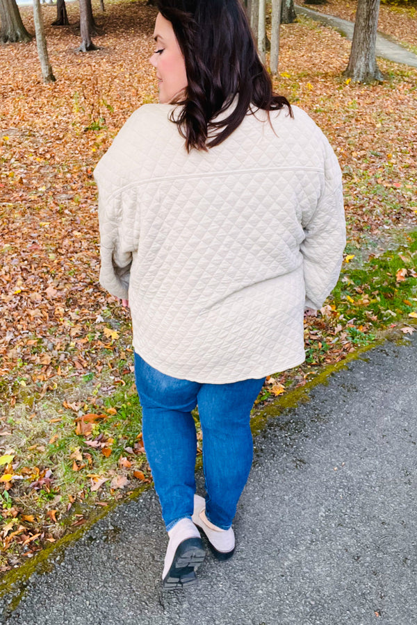 Eyes On You Taupe Quilted Knit Button Down Shacket - Coeur de la Mode