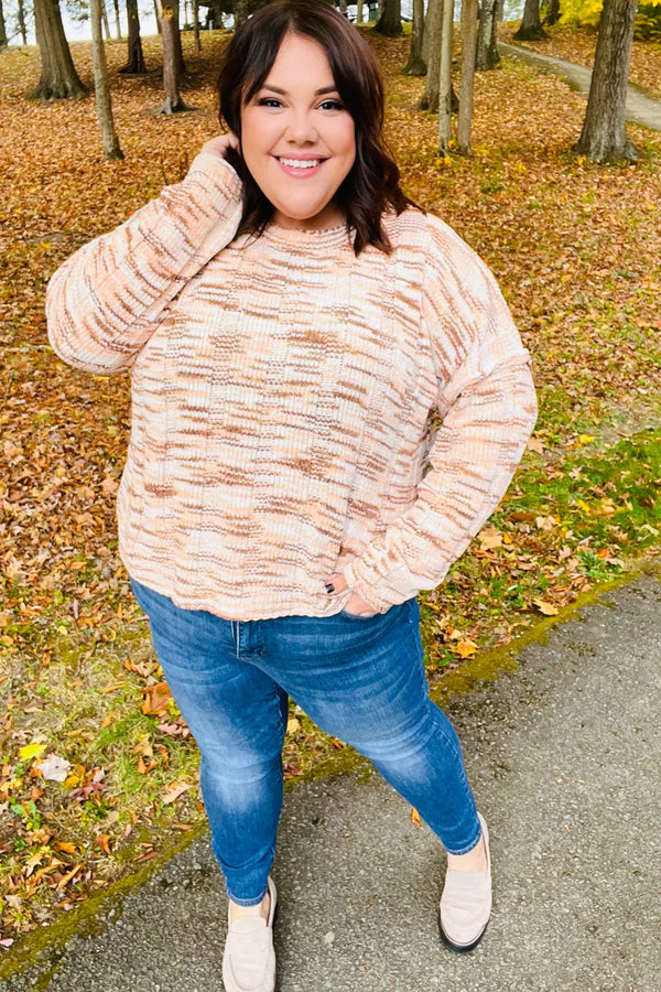 Forget Me Not Cream & Sepia Multicolor Chenille Velvet Sweater - Coeur de la Mode
