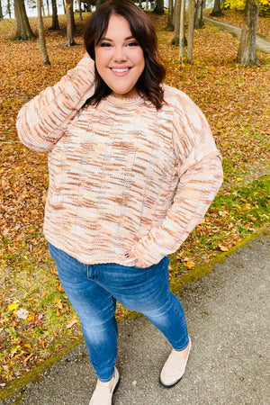 Forget Me Not Cream & Sepia Multicolor Chenille Velvet Sweater - Coeur de la Mode
