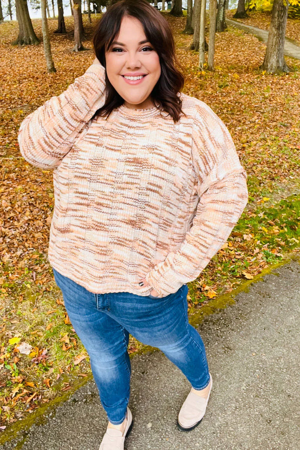 Forget Me Not Cream & Sepia Multicolor Chenille Velvet Sweater - Coeur de la Mode