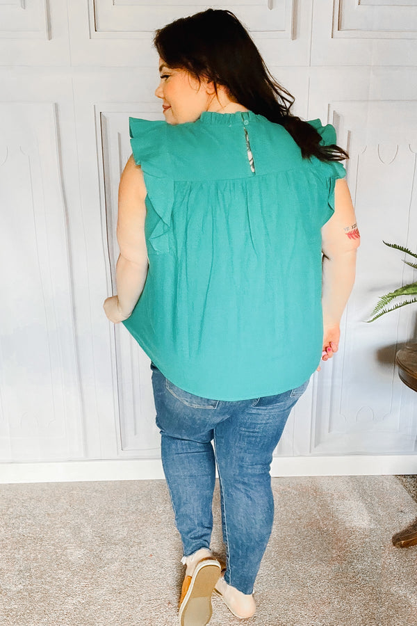 Love Life Cotton Turquoise Frill Mock Neck Flutter Sleeve Top - Coeur de la Mode