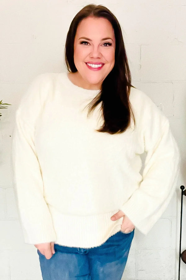 Classic Elegance Ivory Fuzzy Soft Knit Sweater - Coeur de la Mode