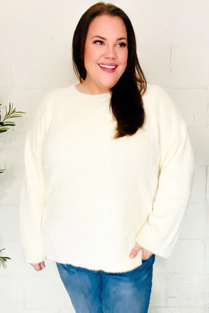 Classic Elegance Ivory Fuzzy Soft Knit Sweater - Coeur de la Mode