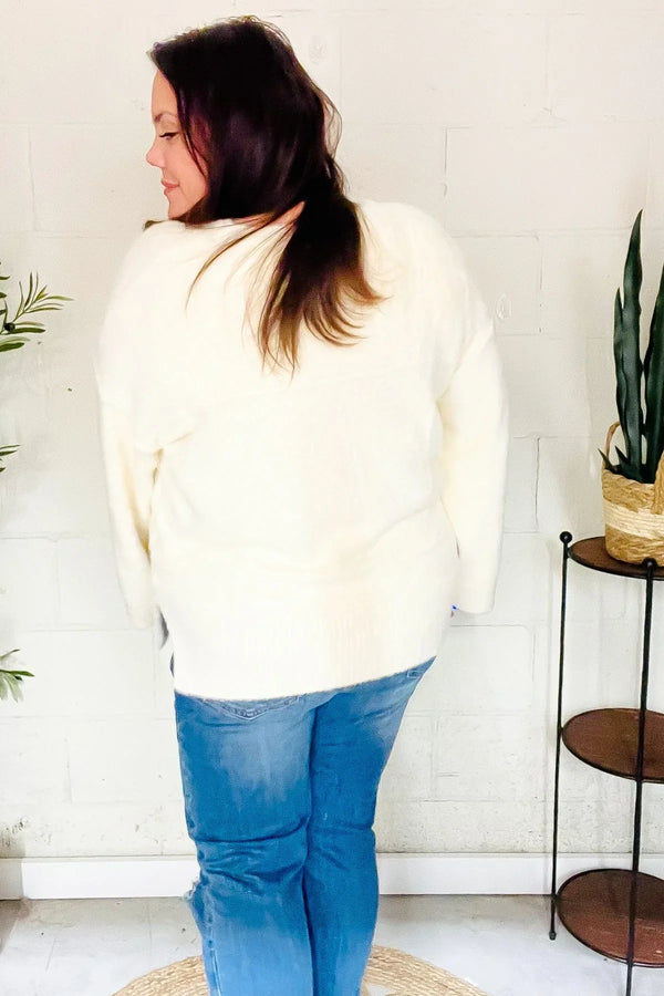 Classic Elegance Ivory Fuzzy Soft Knit Sweater - Coeur de la Mode