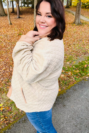 Eyes On You Taupe Quilted Knit Button Down Shacket - Coeur de la Mode
