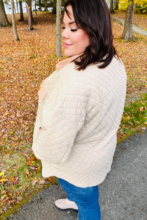 Eyes On You Taupe Quilted Knit Button Down Shacket - Coeur de la Mode