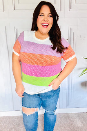 Get Started Lavender & Orange Stripe Jacquard Sweater Top - Coeur de la Mode