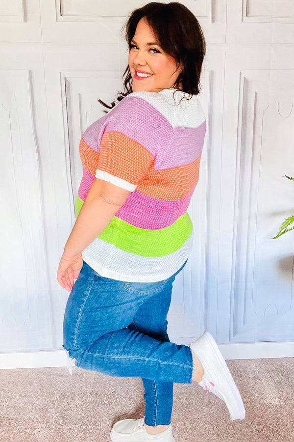 Get Started Lavender & Orange Stripe Jacquard Sweater Top - Coeur de la Mode