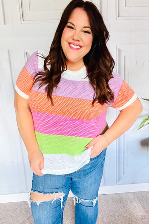 Get Started Lavender & Orange Stripe Jacquard Sweater Top - Coeur de la Mode