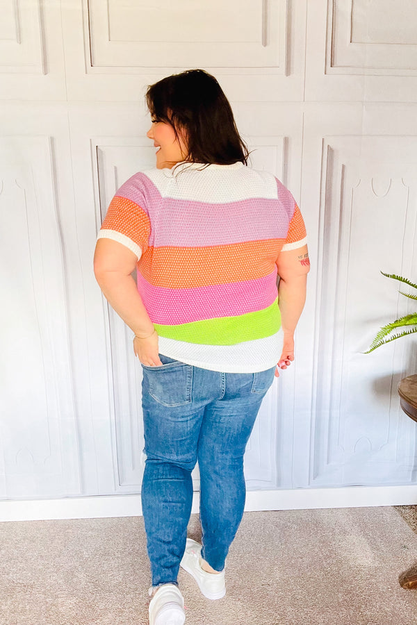 Get Started Lavender & Orange Stripe Jacquard Sweater Top - Coeur de la Mode