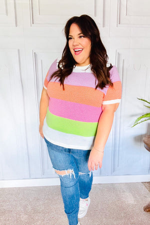 Get Started Lavender & Orange Stripe Jacquard Sweater Top - Coeur de la Mode
