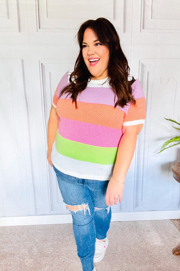 Get Started Lavender & Orange Stripe Jacquard Sweater Top - Coeur de la Mode