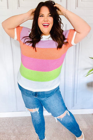 Get Started Lavender & Orange Stripe Jacquard Sweater Top - Coeur de la Mode