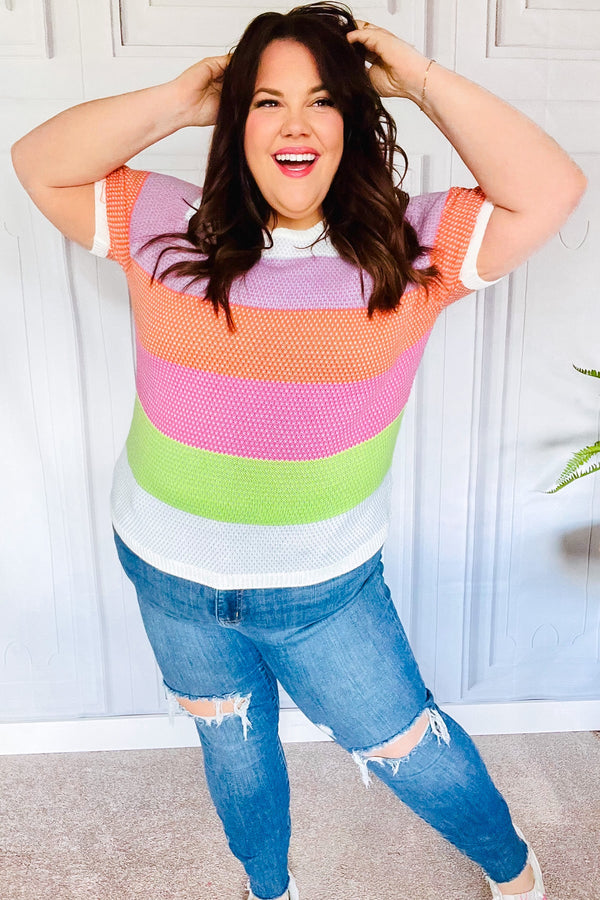 Get Started Lavender & Orange Stripe Jacquard Sweater Top - Coeur de la Mode