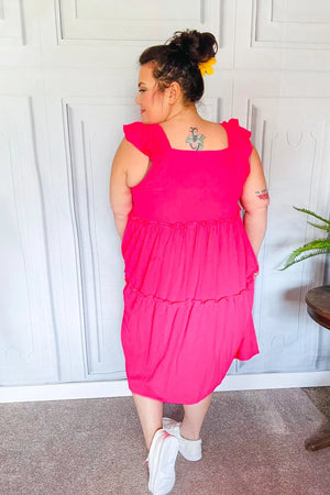 Lots To Love Fuchsia Smocked Flutter Sleeve Tiered Midi Dress - Coeur de la Mode