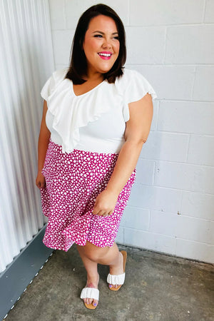 Fuchsia Leopard Two Fer Ruffle V Neck Woven Dress - Coeur de la Mode