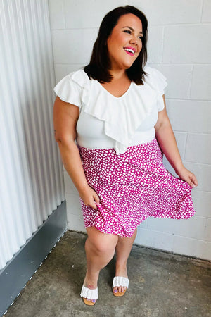 Fuchsia Leopard Two Fer Ruffle V Neck Woven Dress - Coeur de la Mode