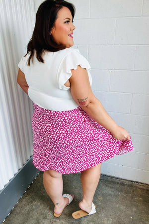 Fuchsia Leopard Two Fer Ruffle V Neck Woven Dress - Coeur de la Mode