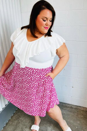 Fuchsia Leopard Two Fer Ruffle V Neck Woven Dress - Coeur de la Mode