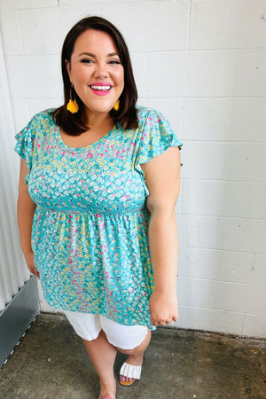 Turquoise Floral Stripe Babydoll Top - Coeur de la Mode