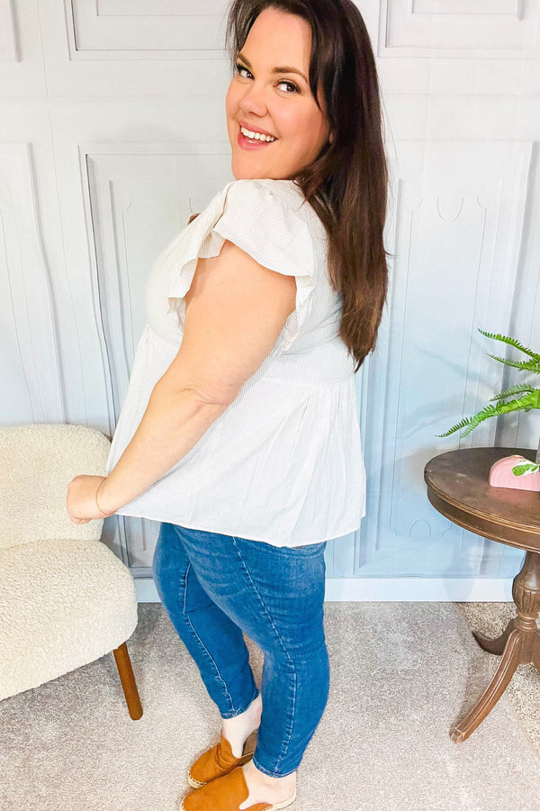 Weekend Ready Taupe Embroidered Notched Neck Babydoll Top - Coeur de la Mode