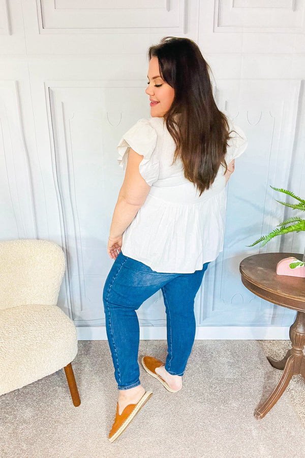 Weekend Ready Taupe Embroidered Notched Neck Babydoll Top - Coeur de la Mode