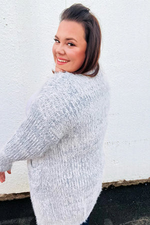Leading Lady Slate Blue Two Tone Fuzzy Soft Brushed Cardigan - Coeur de la Mode