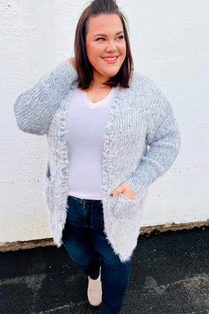 Leading Lady Slate Blue Two Tone Fuzzy Soft Brushed Cardigan - Coeur de la Mode