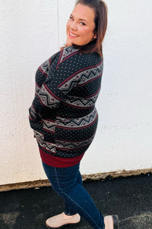 Classic Burgundy Holiday Print Button Cardigan - Coeur de la Mode