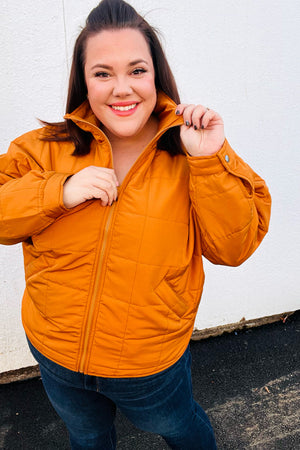 Eyes On You Butterscotch Quilted Puffer Jacket - Coeur de la Mode