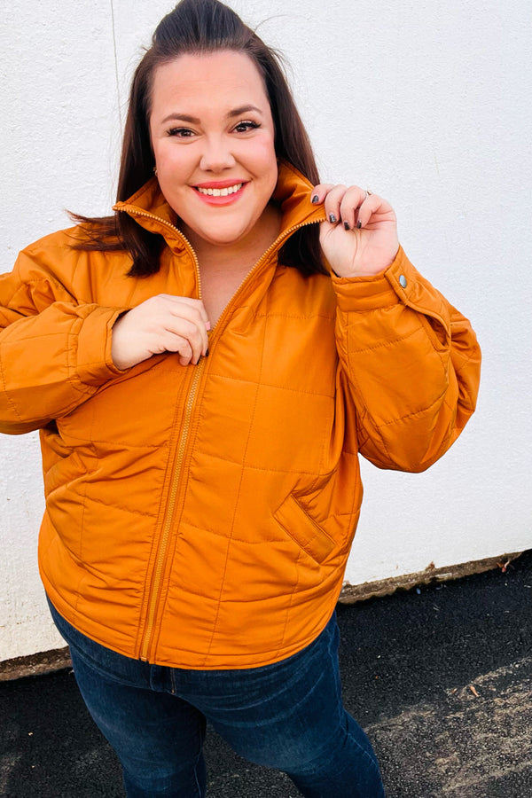 Eyes On You Butterscotch Quilted Puffer Jacket - Coeur de la Mode