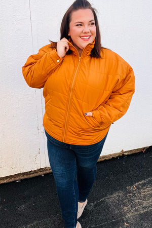 Eyes On You Butterscotch Quilted Puffer Jacket - Coeur de la Mode
