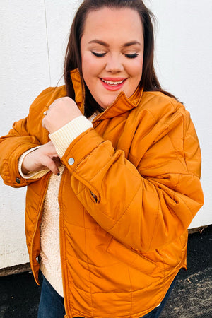 Eyes On You Butterscotch Quilted Puffer Jacket - Coeur de la Mode