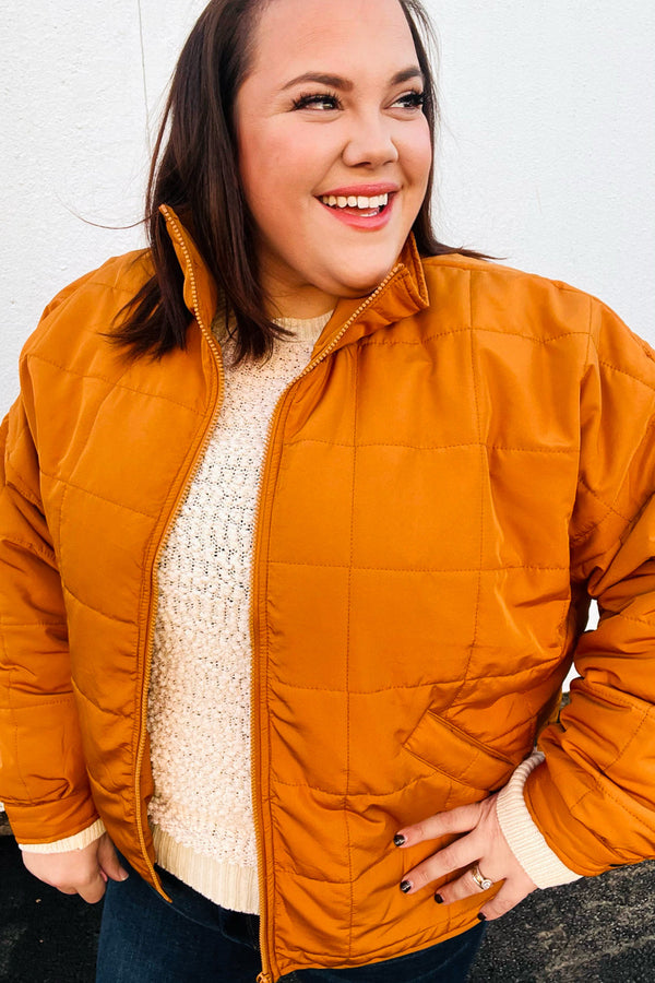 Eyes On You Butterscotch Quilted Puffer Jacket - Coeur de la Mode