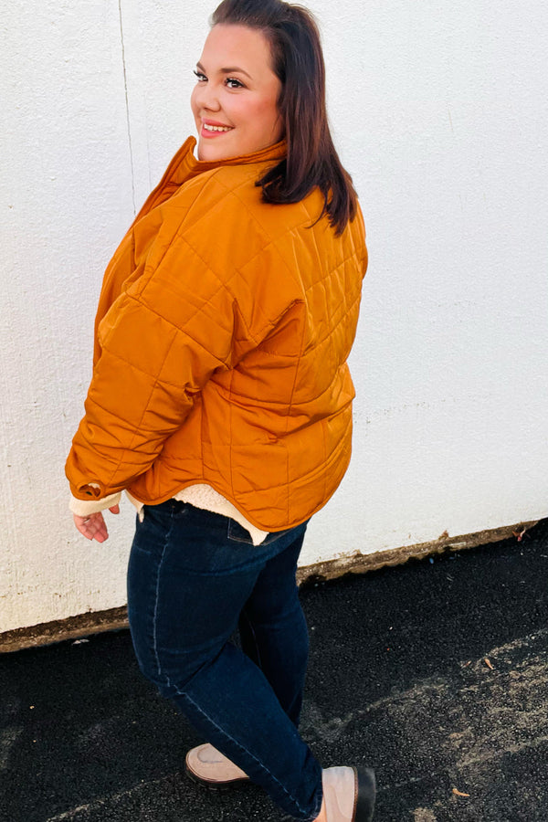 Eyes On You Butterscotch Quilted Puffer Jacket - Coeur de la Mode