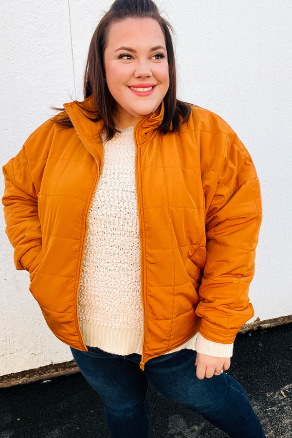 Eyes On You Butterscotch Quilted Puffer Jacket - Coeur de la Mode