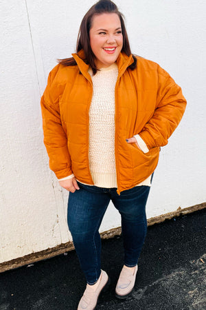 Eyes On You Butterscotch Quilted Puffer Jacket - Coeur de la Mode