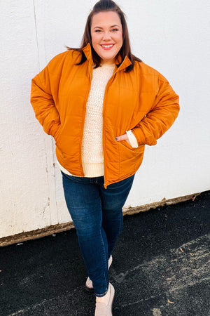 Eyes On You Butterscotch Quilted Puffer Jacket - Coeur de la Mode