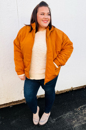 Eyes On You Butterscotch Quilted Puffer Jacket - Coeur de la Mode