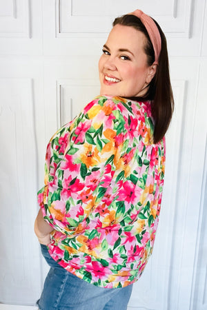 Pretty In Pink Watercolor Floral Yoke Tie Top - Coeur de la Mode