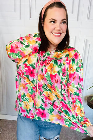 Pretty In Pink Watercolor Floral Yoke Tie Top - Coeur de la Mode