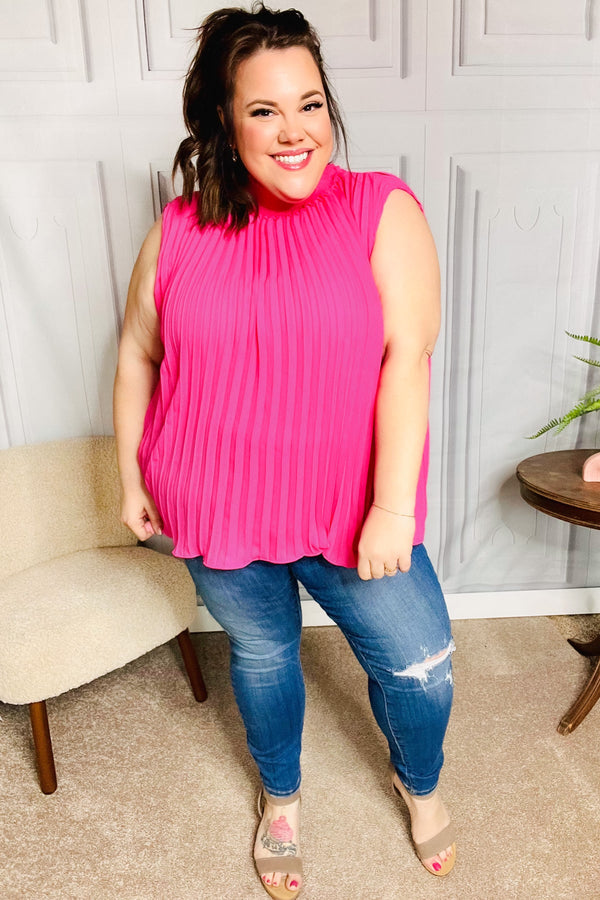 Sweet New Days Fuchsia Smocked Neck Pleated Sleeveless Top - Coeur de la Mode