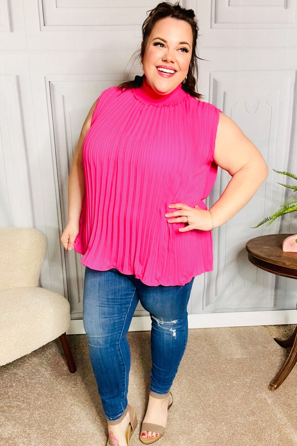 Sweet New Days Fuchsia Smocked Neck Pleated Sleeveless Top - Coeur de la Mode