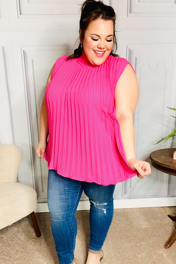 Sweet New Days Fuchsia Smocked Neck Pleated Sleeveless Top - Coeur de la Mode